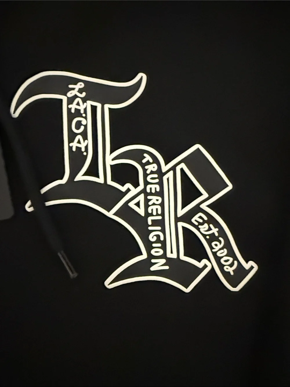 True Religion Jet Black Zip Hoodie with White Logo Accent